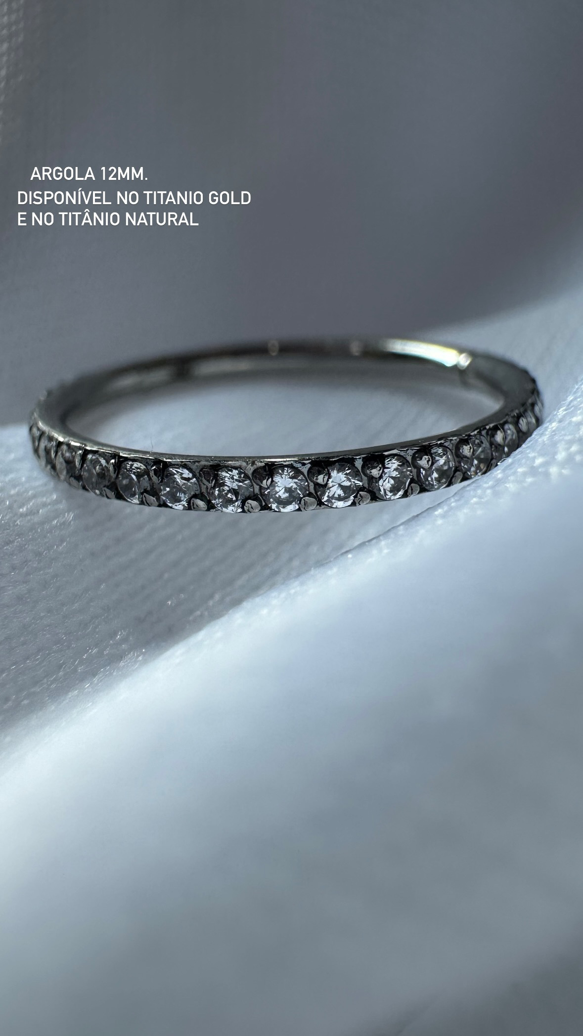 Argola titânio natural em pedrarias 1 linha