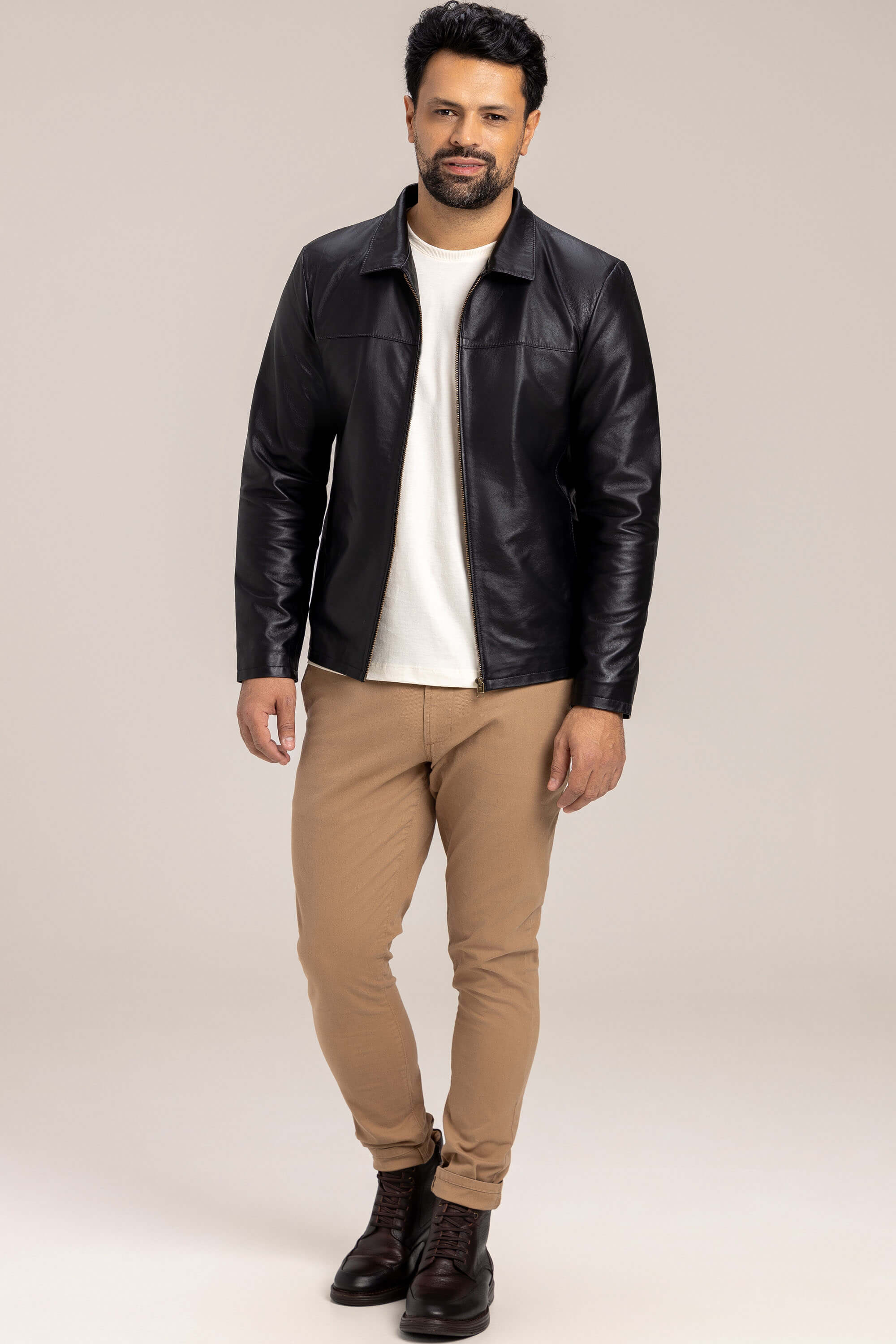 Jaqueta Masculina de Couro Legítimo plus
