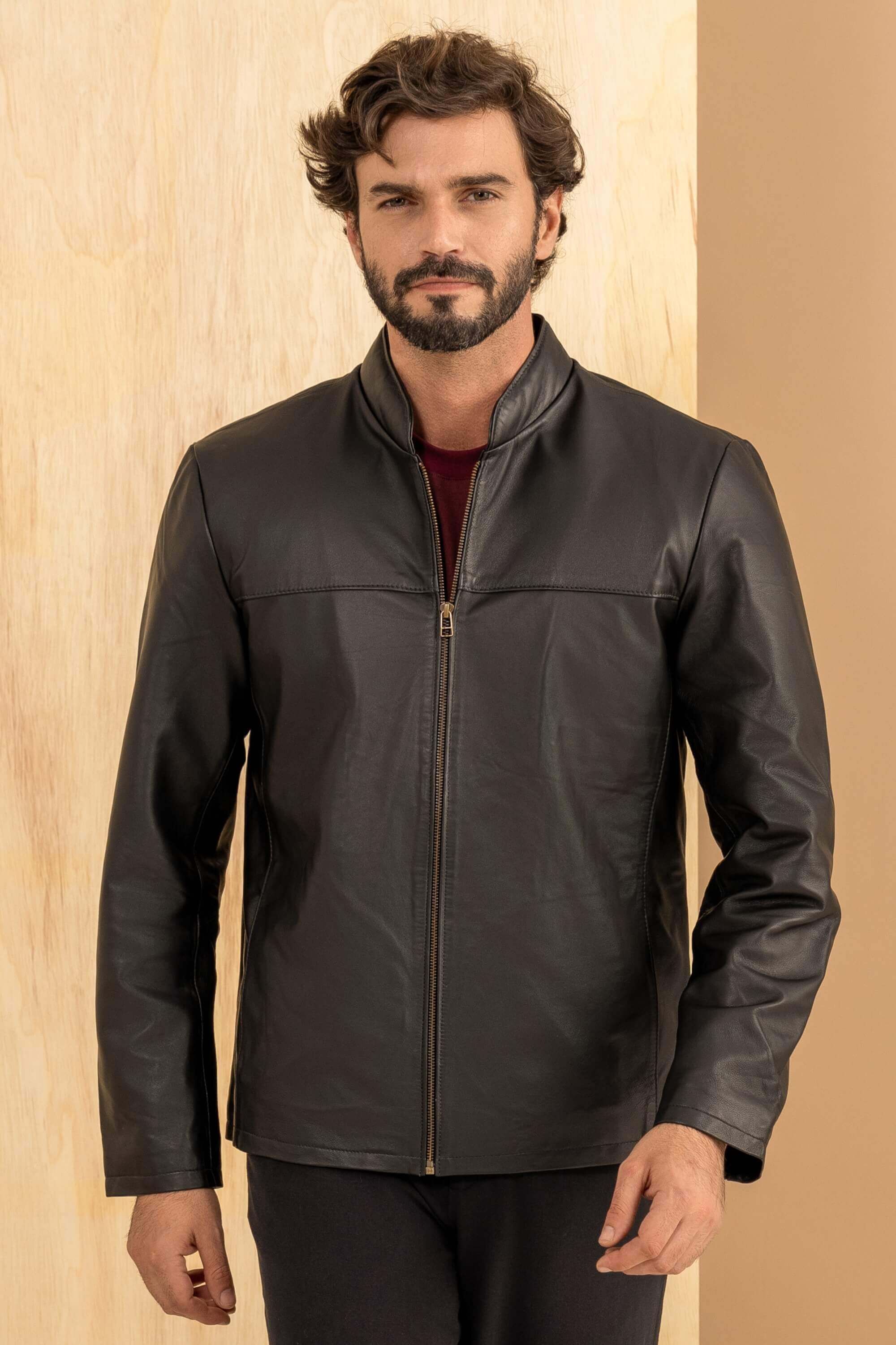 Jaqueta de couro legítimo slim +