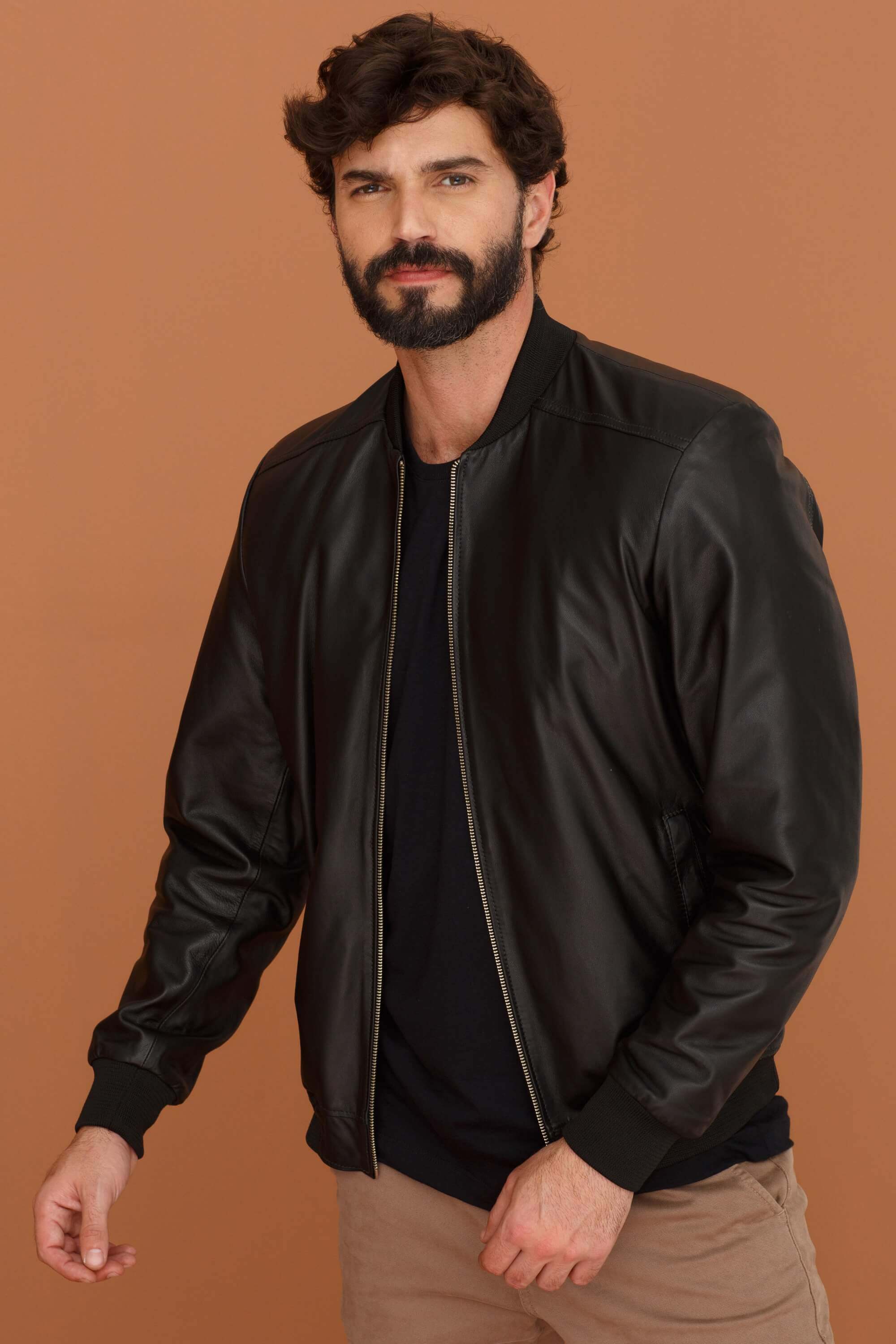 Jaqueta de Couro Masculina com mangas Plus Size