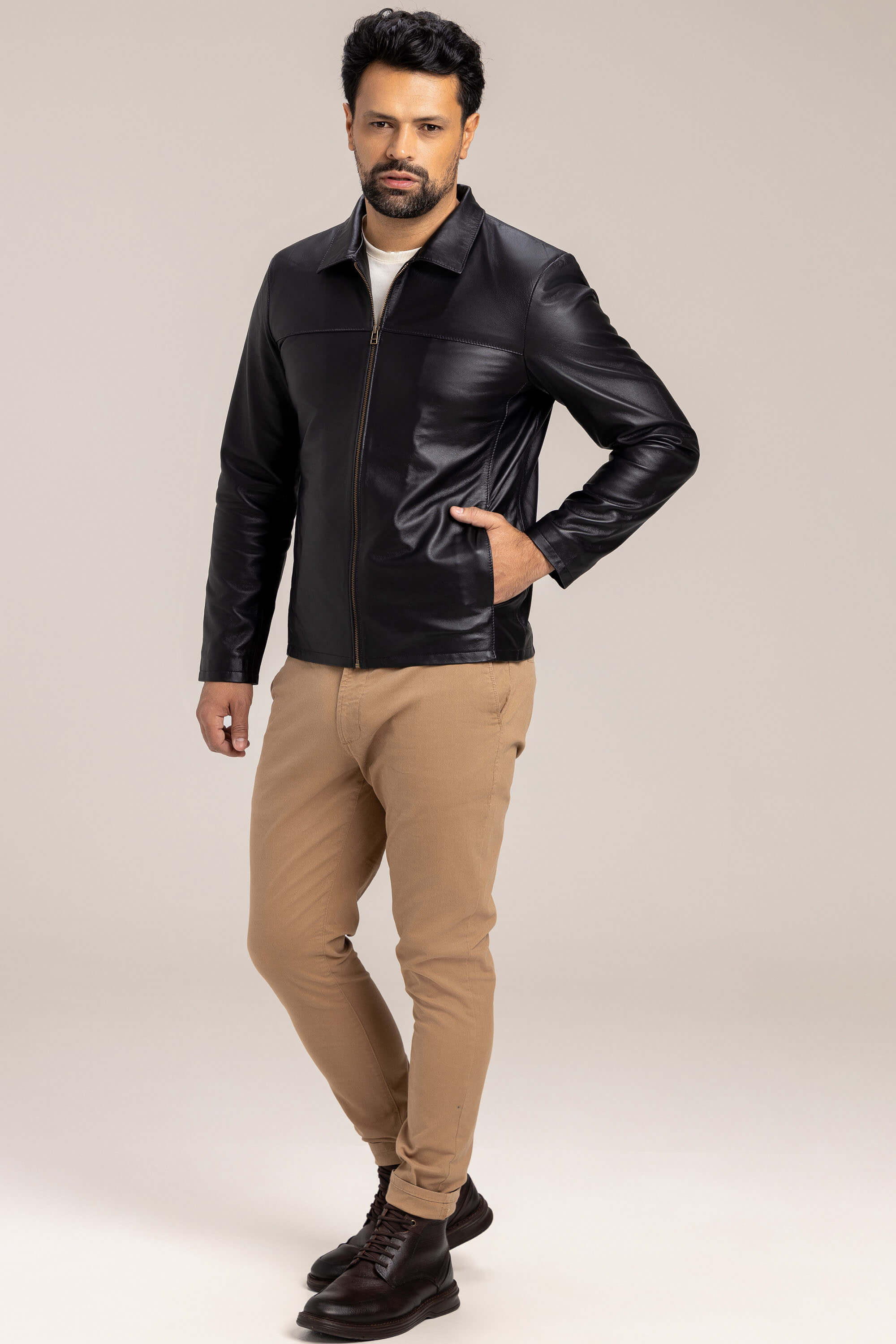 Jaqueta Masculina de couro legítimo Plus