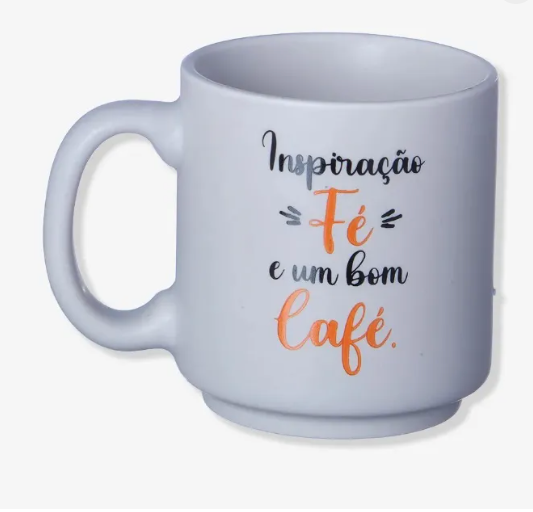 Caneca Mini em Cerâmica Inspiração Fé e Um Bom Café 100ml - Zona Criativa
