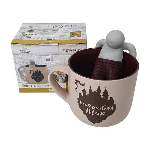 Caneca Com Infusor De Chá Xícara 350ml Porcelana Presente Hp Cor Rosa Harry Potter