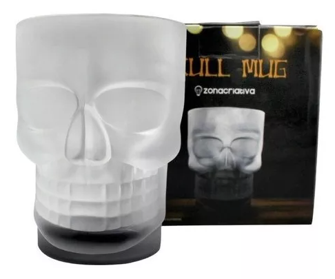 Caneca 500ml Caveira Skull Mug Com Base Preta 3d Formato