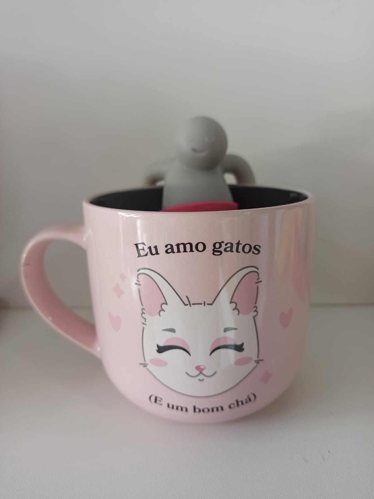 Caneca com Infusor para Chá Eu Amo Gatos