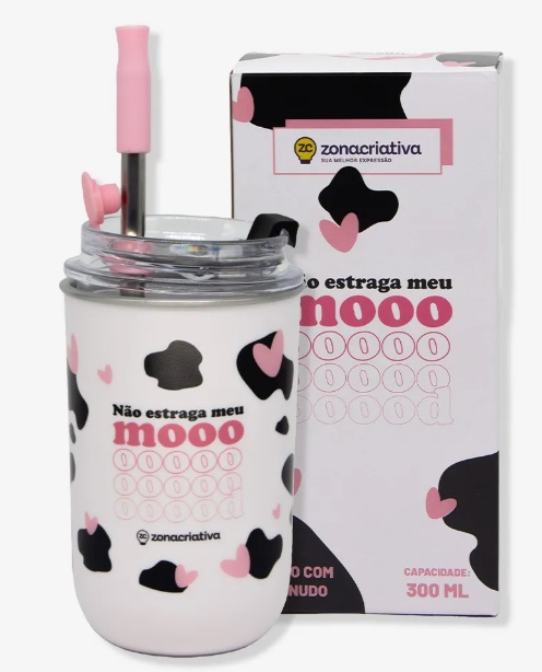Copo Neo Com Canudo Vaquinha 300ml