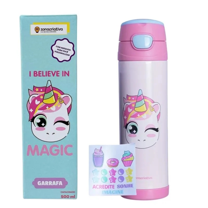 Garrafa Top Handle - UNICÓRNIO - Com Adesivo - 500 ml