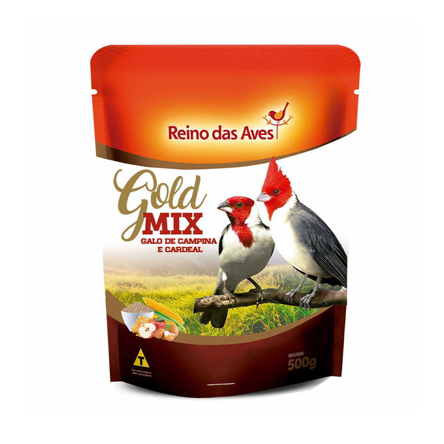 RACAO GALO DE CAMPINA E CARDEAL GOLD MIX - REINO DAS AVES 500G (734)