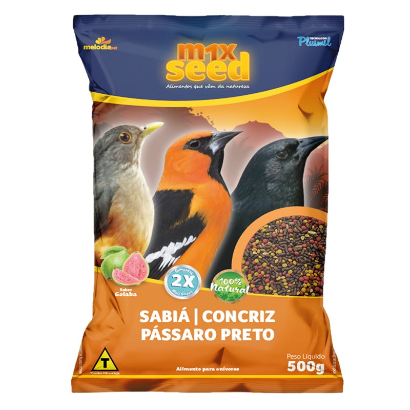 RACAO MIX SEED SABIA, CONCRIZ E PASSARO PRETO PAPAGAIO - MELODIA 500G (3298)