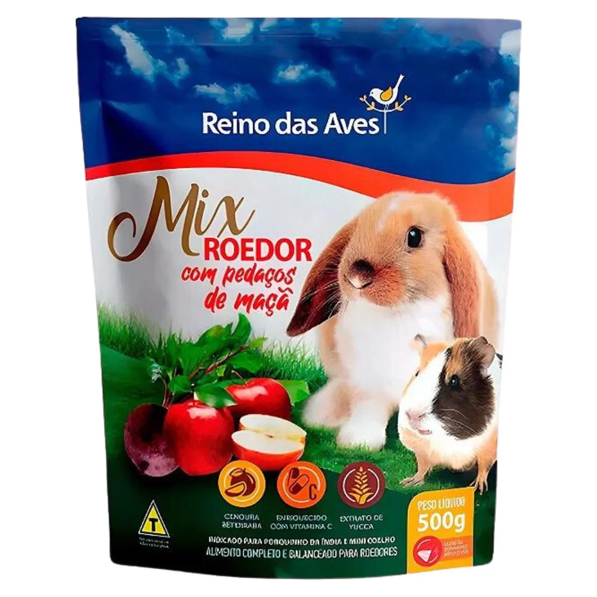 RACAO PORQUINHO DA INDIA E MINI COELHO GOLD MIX - REINO DAS AVES 500G (2045)
