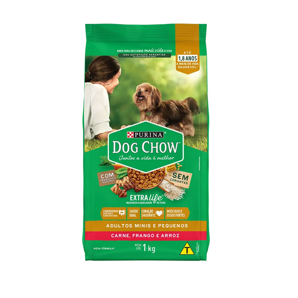 DOG CHOW ADULTO RACAS PEQUENAS (CARNE, FRANGO E ARROZ) - PURINA 1KG (1536)