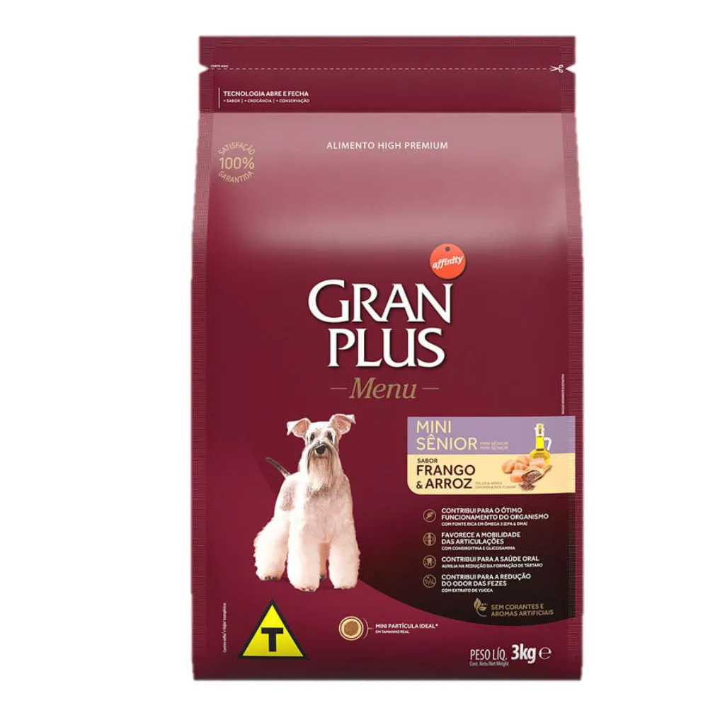 GRAN PLUS CAES ADULTOS SENIOR (FRANGO E ARROZ) - AFFINITY 3 KG (1990)