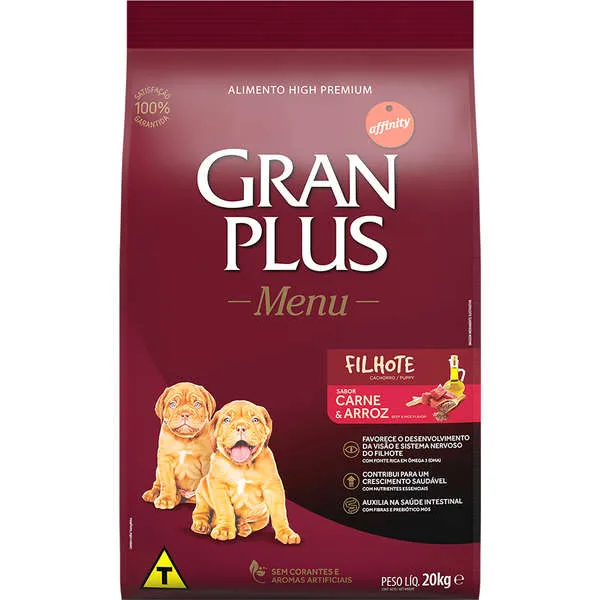 GRAN PLUS CAES FILHOTES MEDIO E GRANDE (CARNE E ARROZ) - AFFINITY 20 KG (1708)