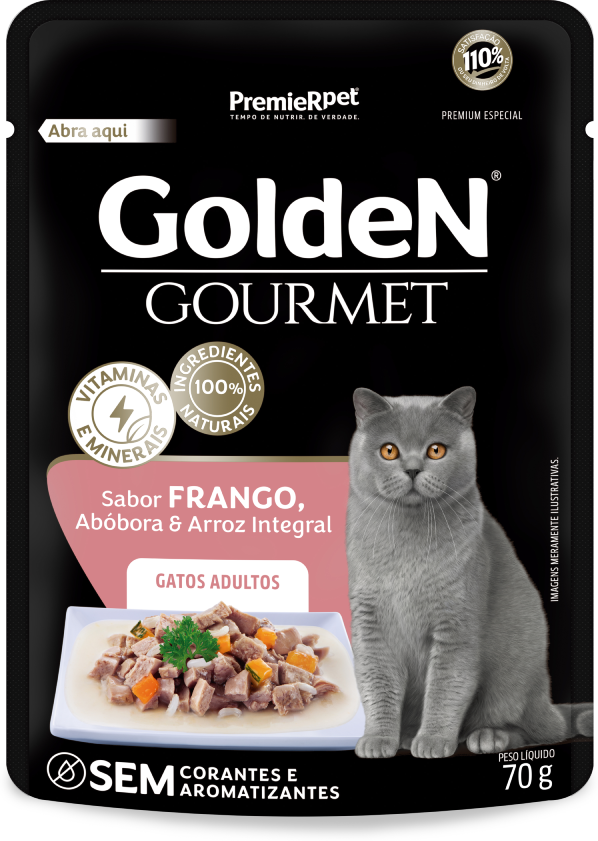 SACHE GOLDEN GOURMET GATOS ADULTOS (FRANGO) - PREMIER 70G (90)