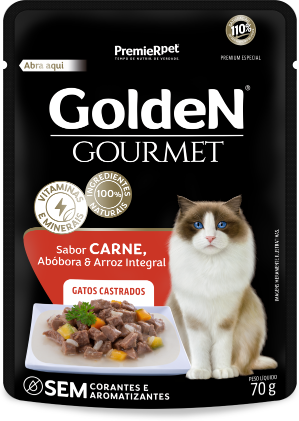 SACHE GOLDEN GOURMET GATOS CASTRADOS (CARNE) - PREMIER 70G (1624)