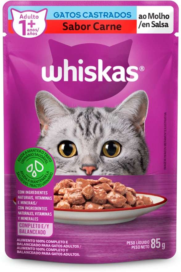 SACHE WHISKAS ADULTO 1+ CARNE - MARS 85G (851)