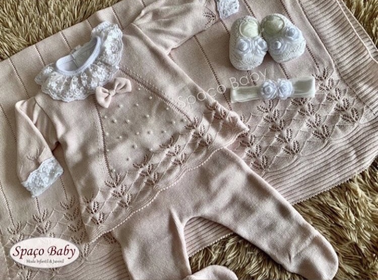 Saída maternidade laço com pérolas em linho