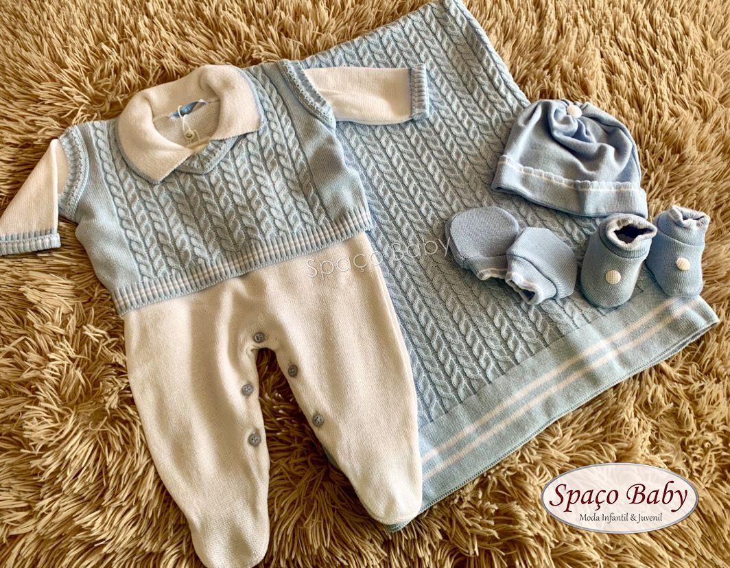 Saída maternidade azul bebê em linho