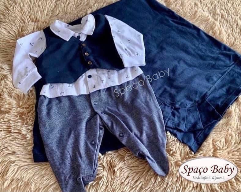 Saída maternidade branco com marinho