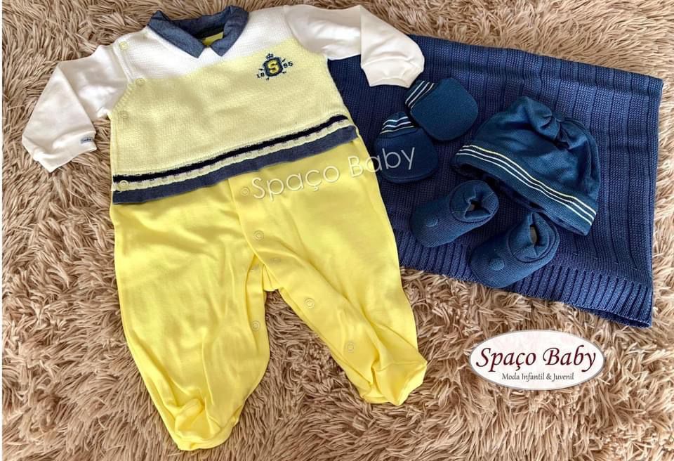 Saída maternidade amarela e azul