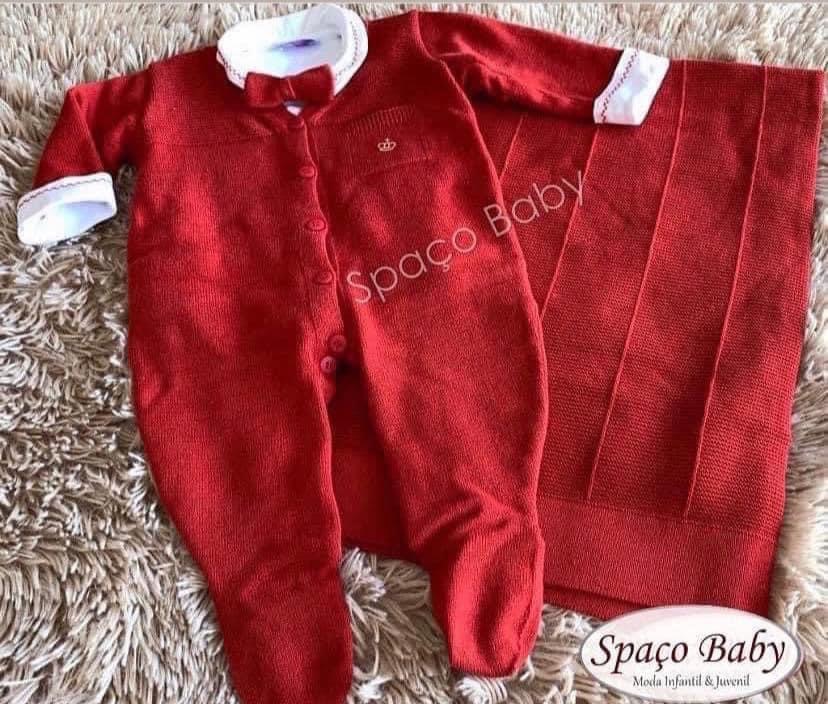 Saída maternidade vermelha em linho com gravata