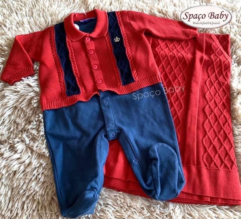 Saída maternidade vermelho e azul em linho