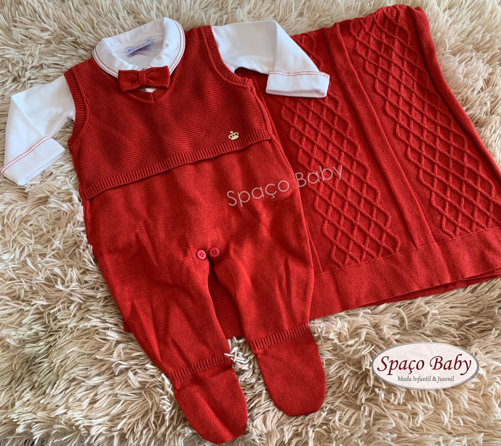 Saída maternidade vermelha com gravata em linho