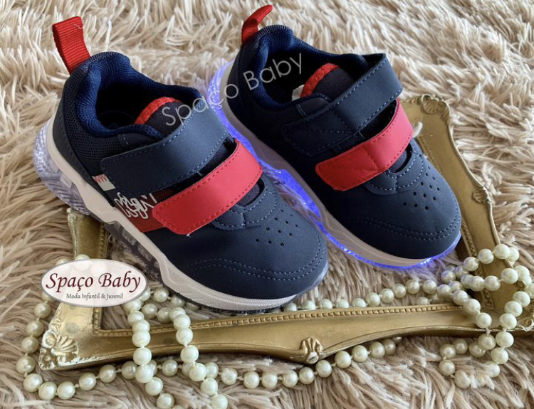 Tênis led marinho e vermelho