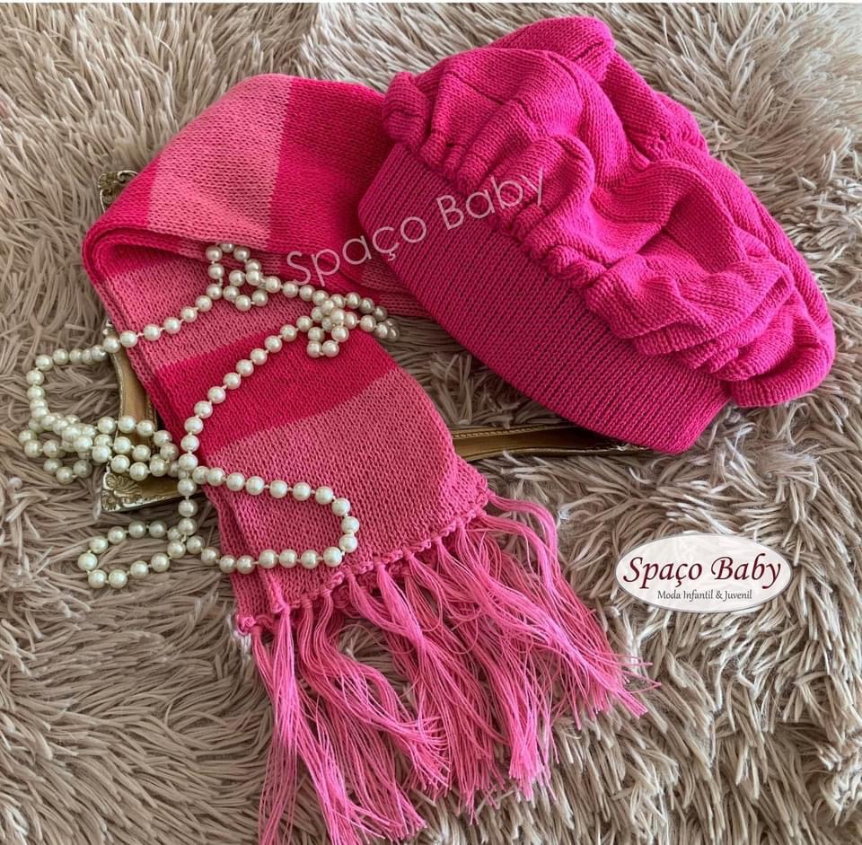 Kit boina e cachecol rosa