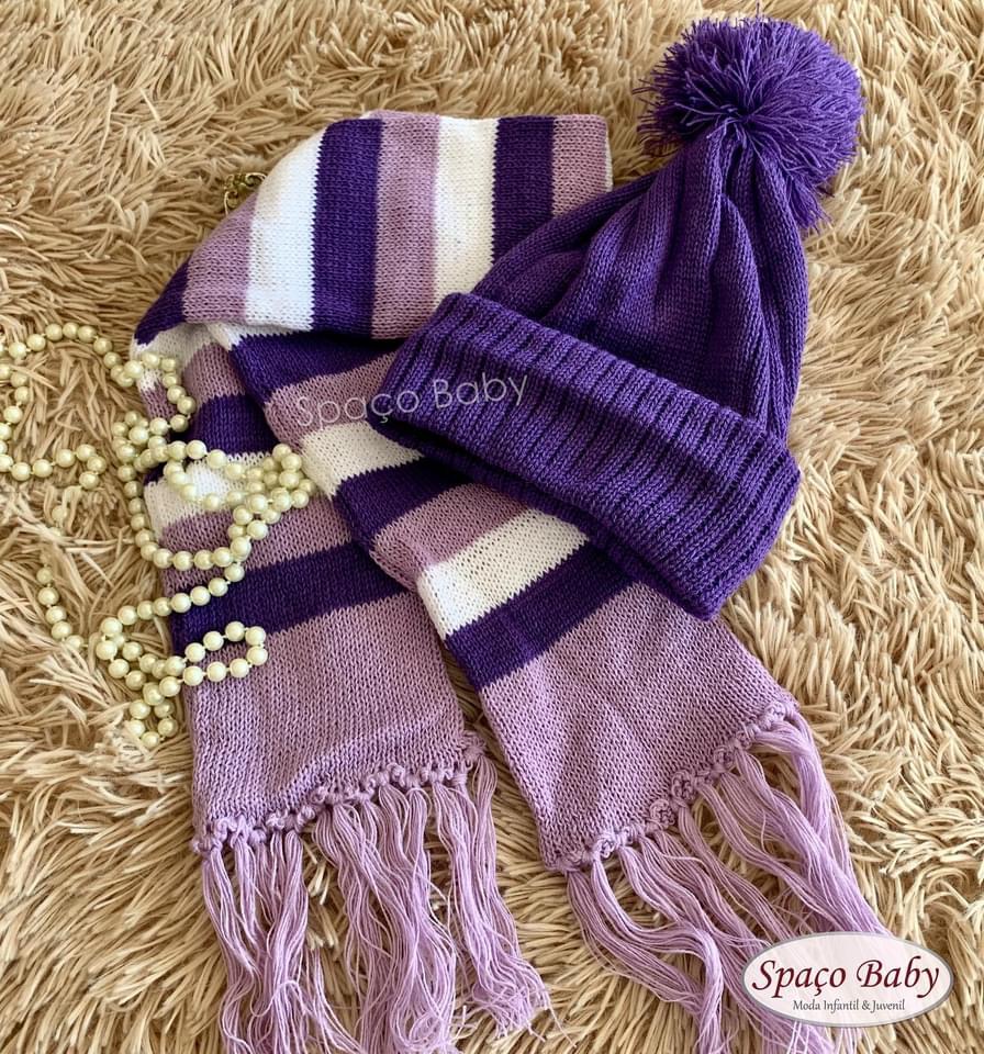 Kit touca e cachecol roxo e lilás