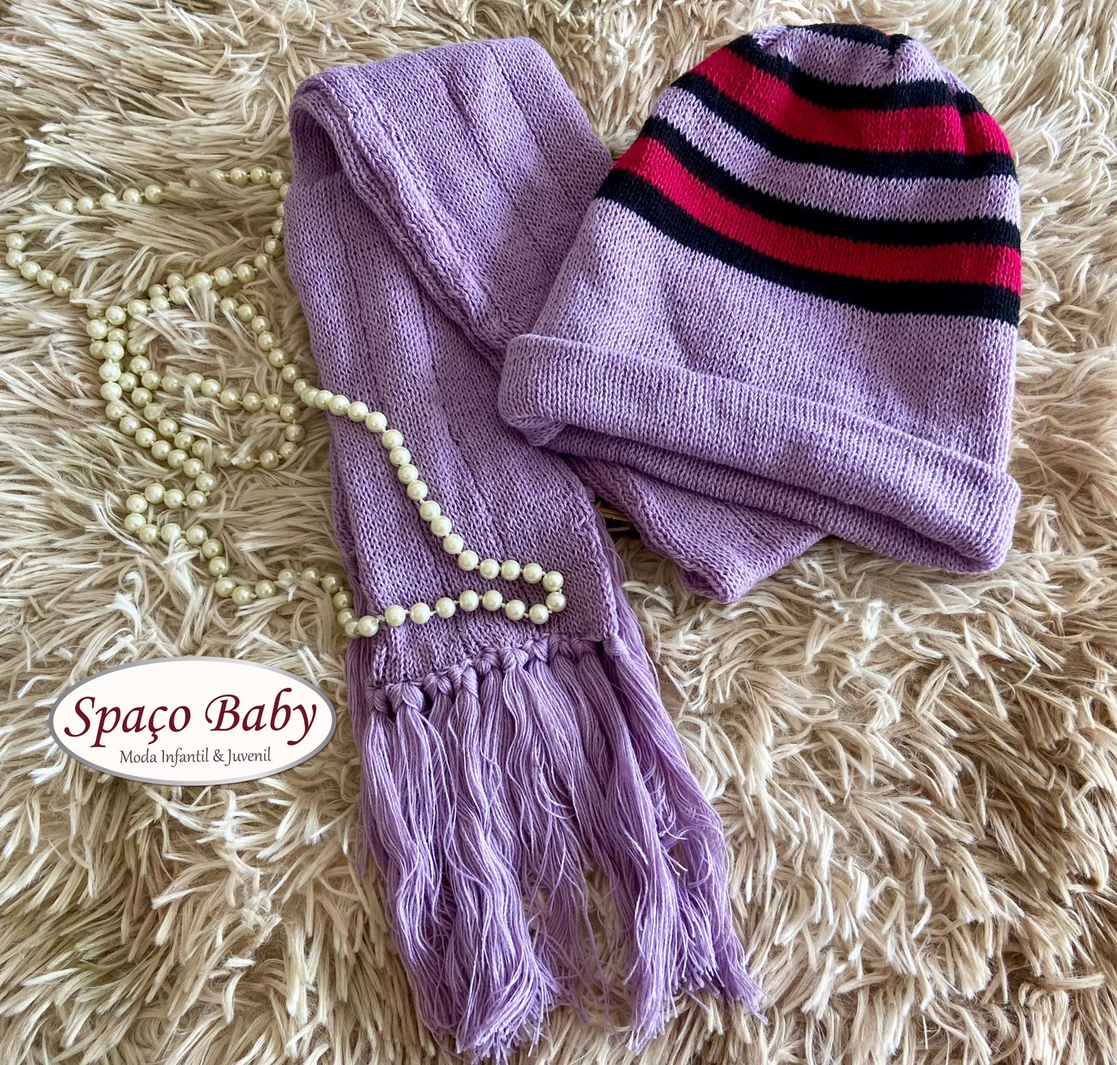 Kit touca e cachecol lilás