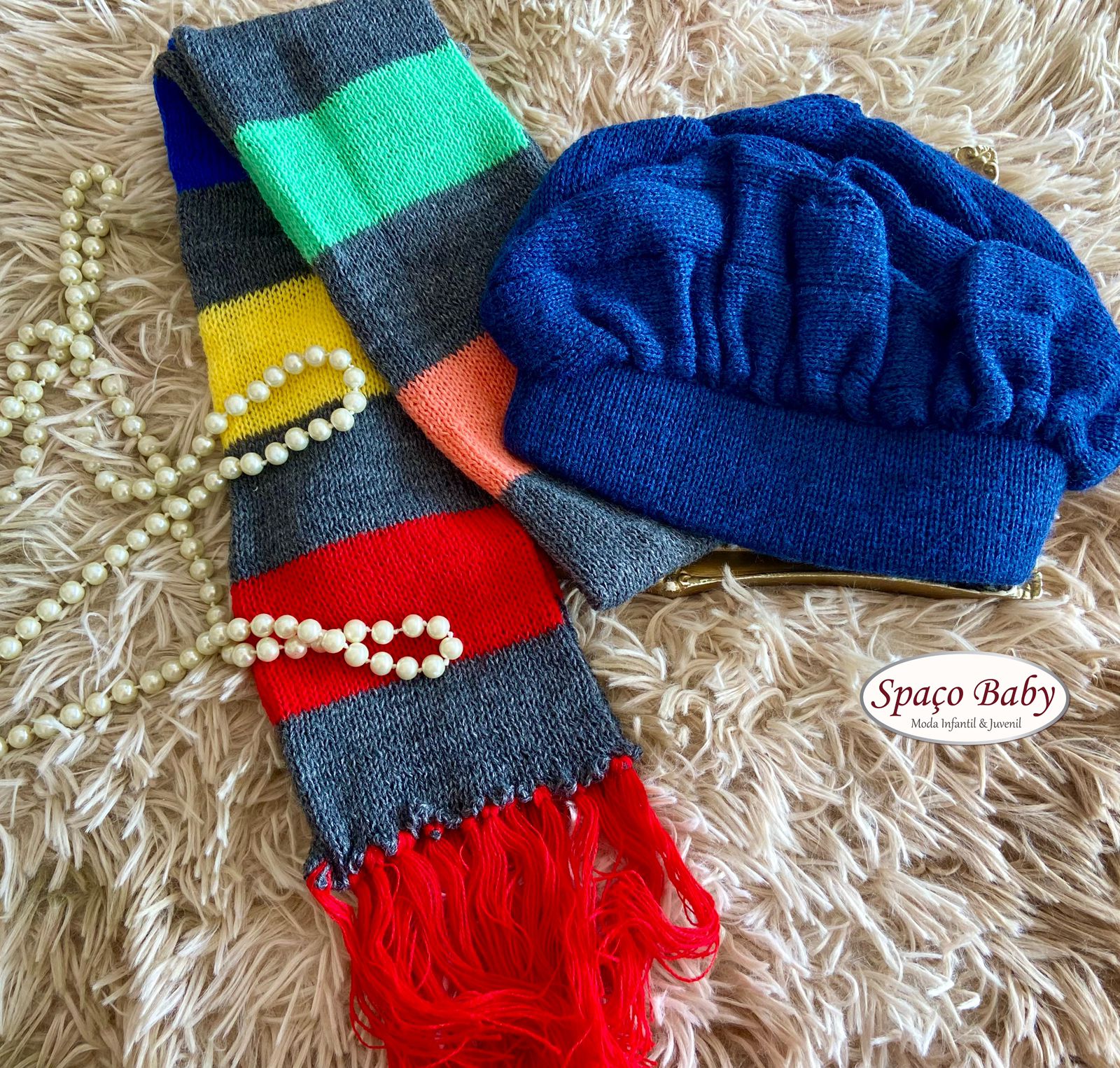 Kit boina e cachecol azul