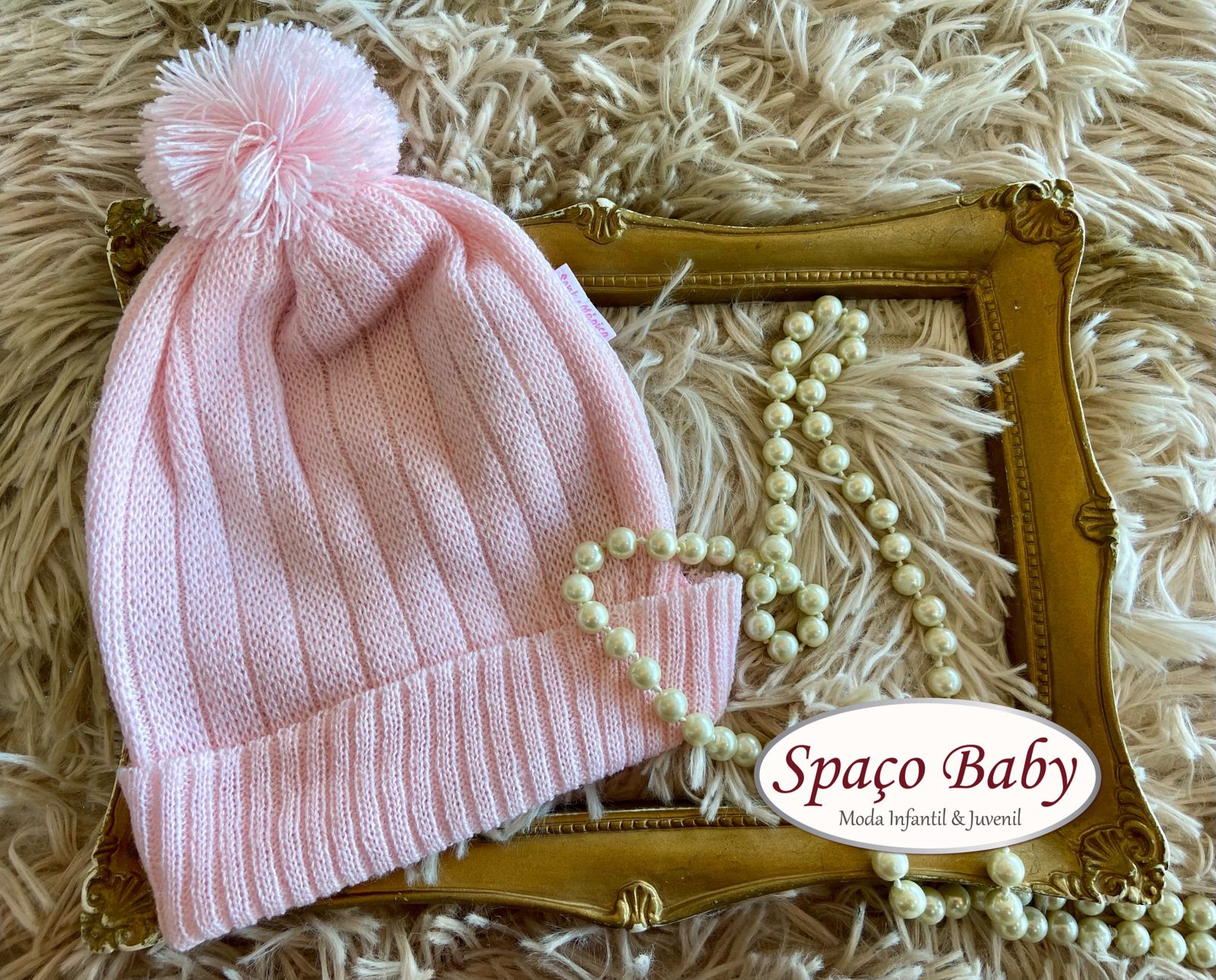 Touca tricô rosa