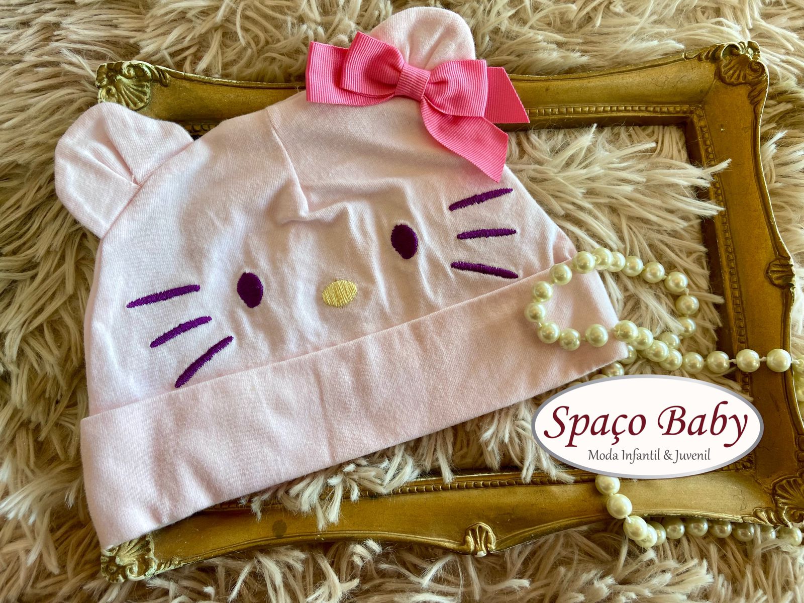 Touca Hello Kitty rosa bebê