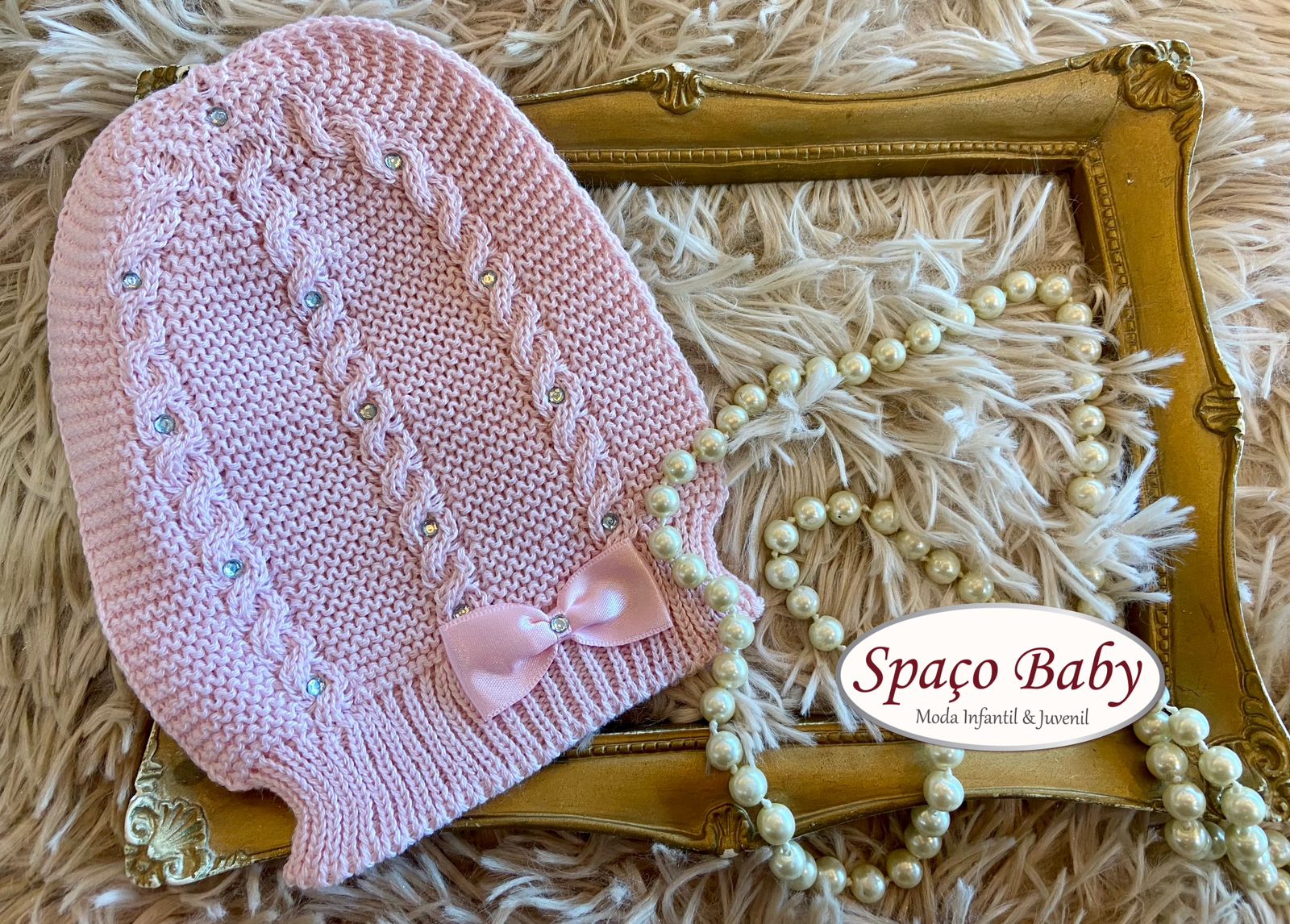 Touca rosa bebê strass