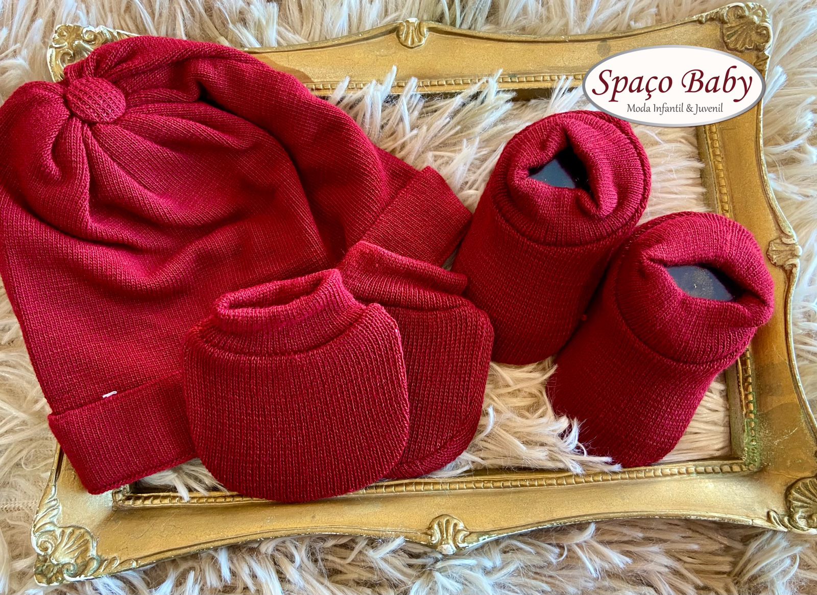 Kit vermelho touca, luvinha e sapatinho