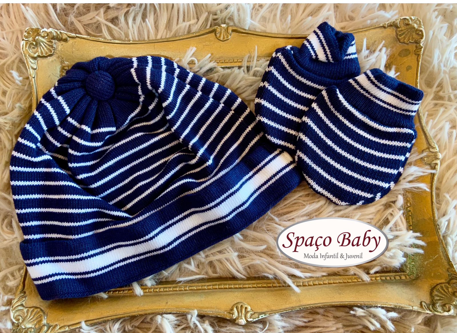 Kit touca e luva marinho