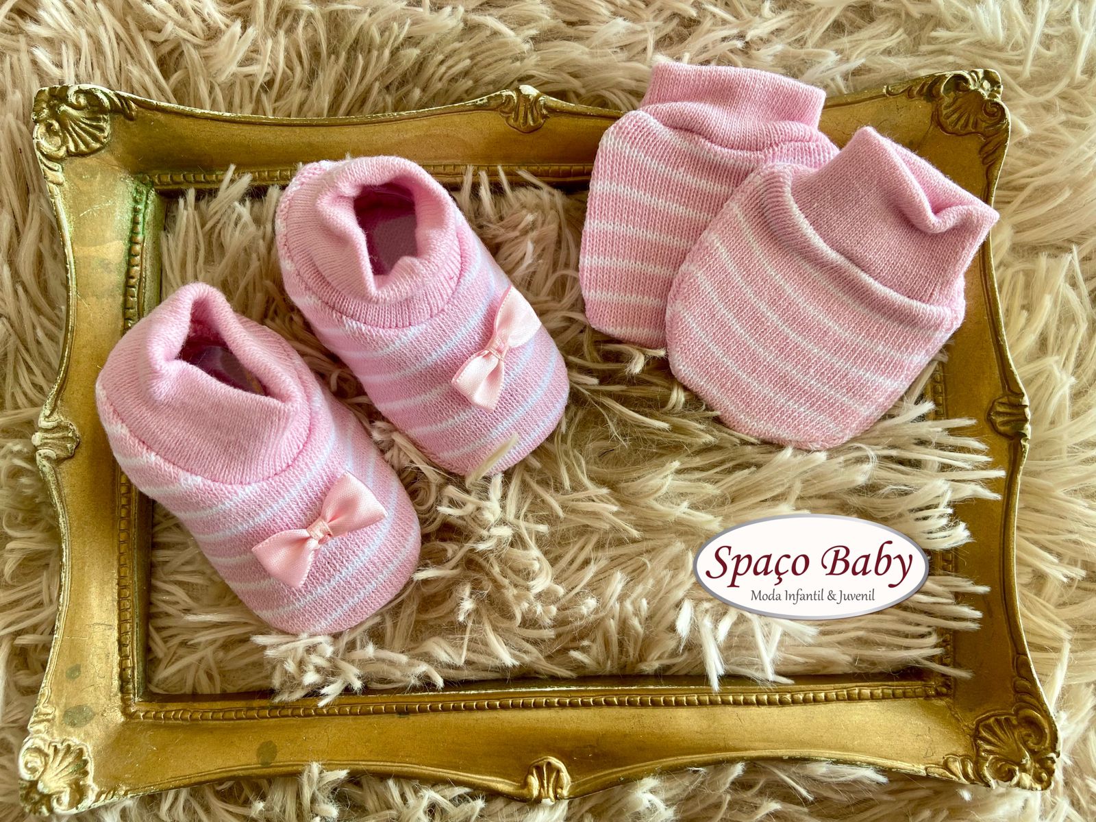 Kit luva e sapatinho rosa bebê