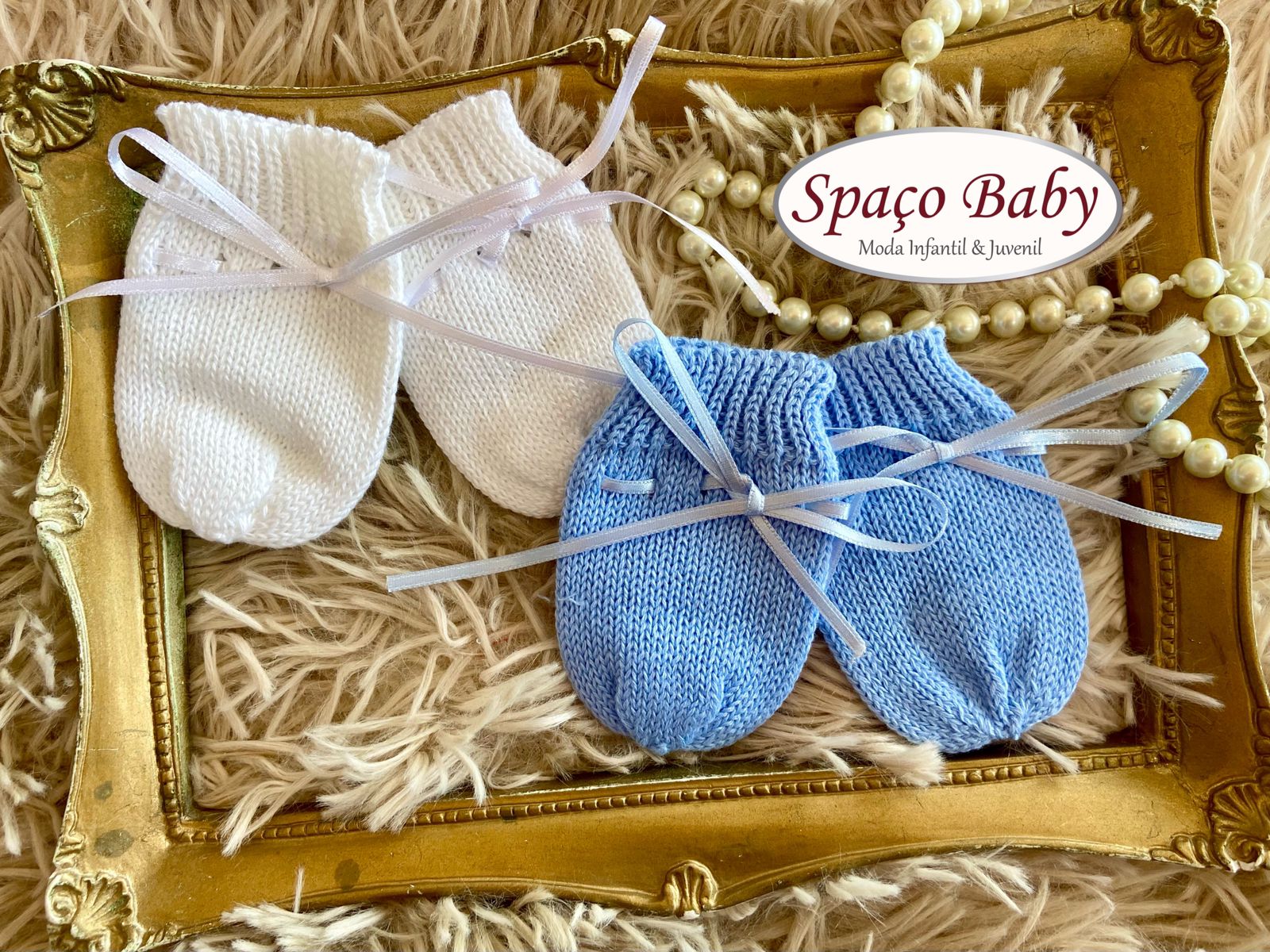 Kit luva branco e azul bebê