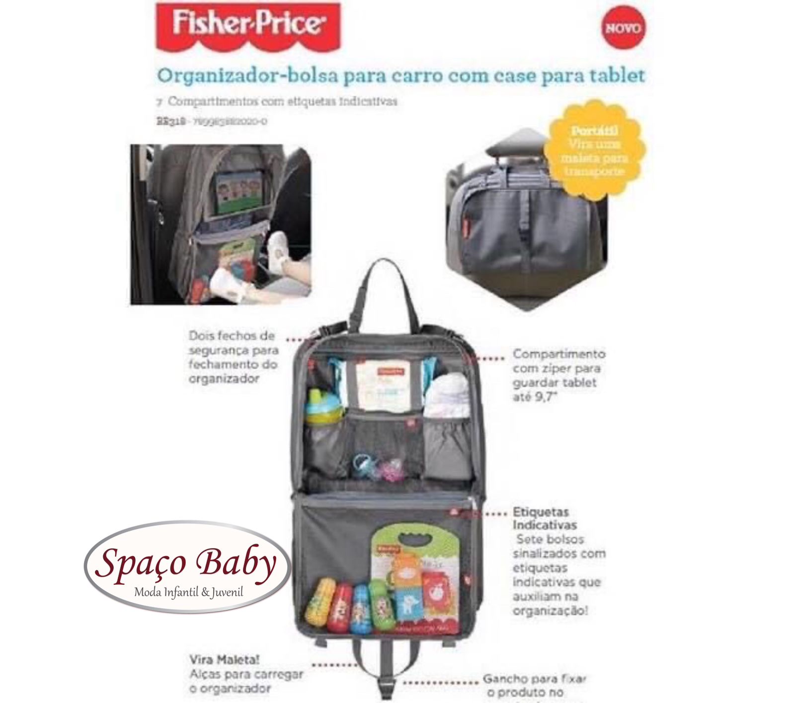 Organizador para carro com compartimento para tablet