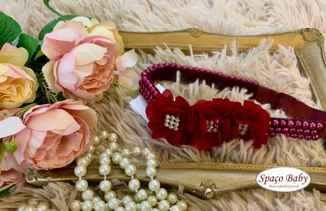 Faixa três flores vinho