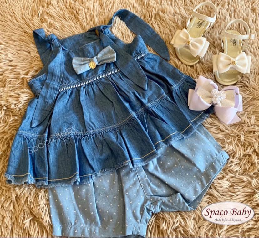 Conjunto jeans em poá