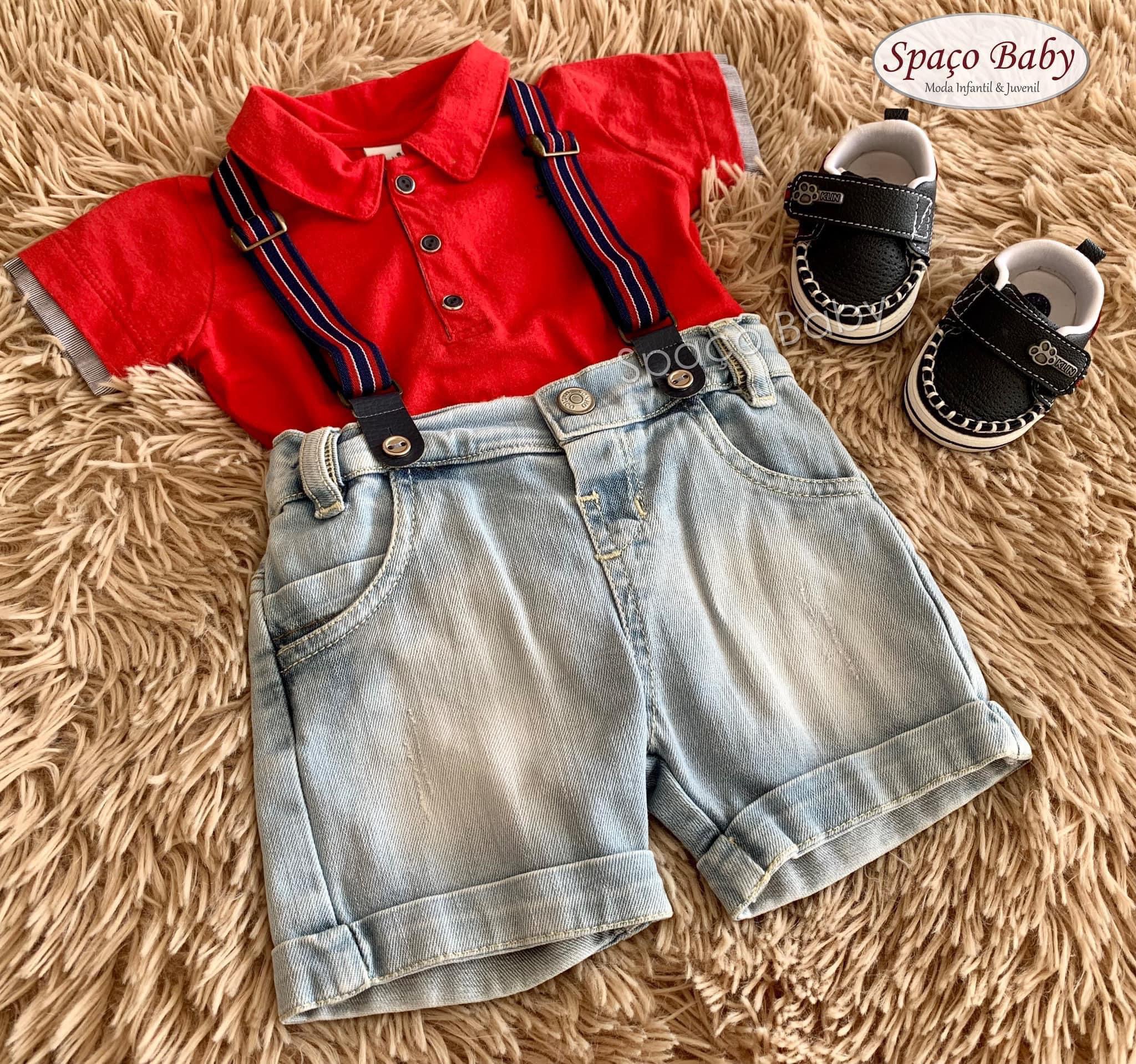 Conjunto jeans com suspensório