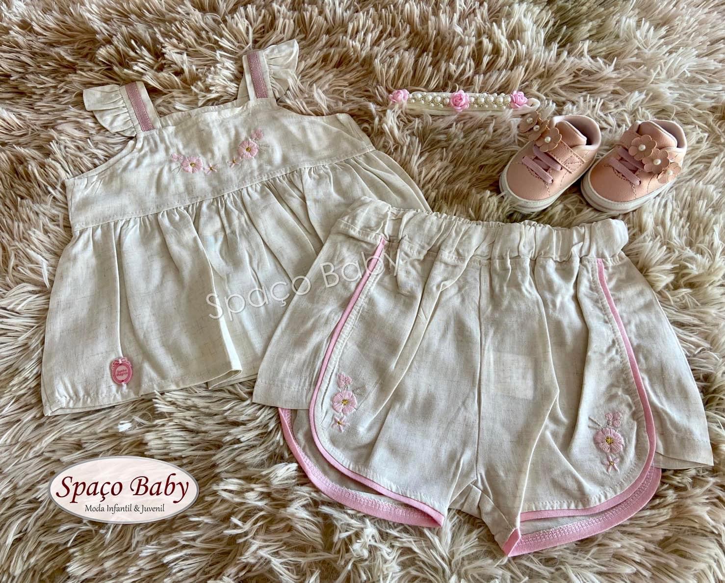 Conjunto em linho flores