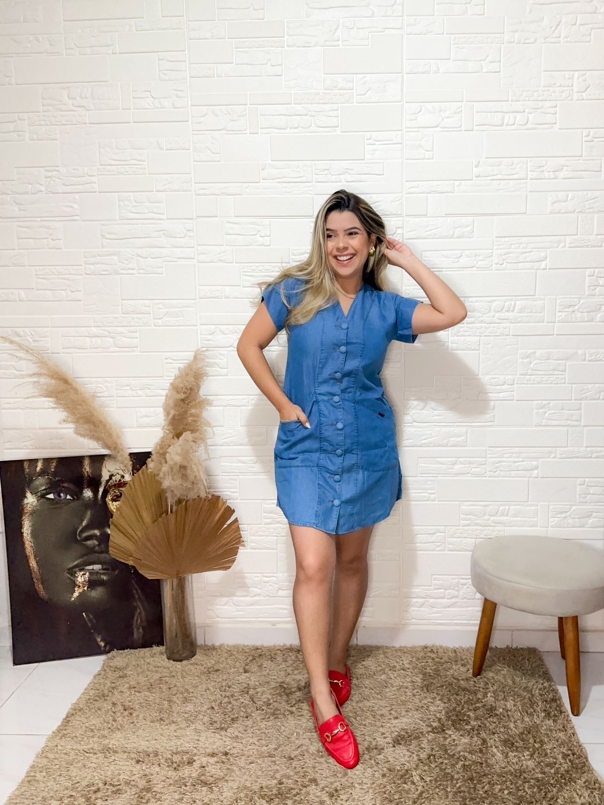 Chemise Jeans com Botões Encapados – Luapoli | Ref. 3718