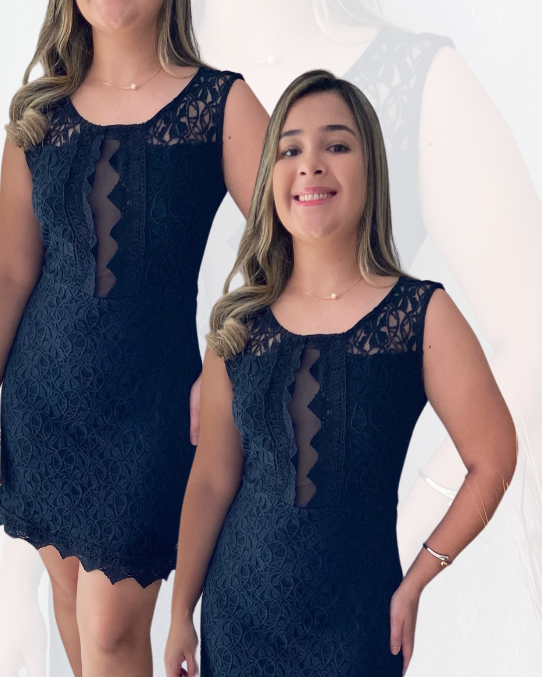 Vestido Preto em Renda com Tule Frontal Doce Trama REF: 10372