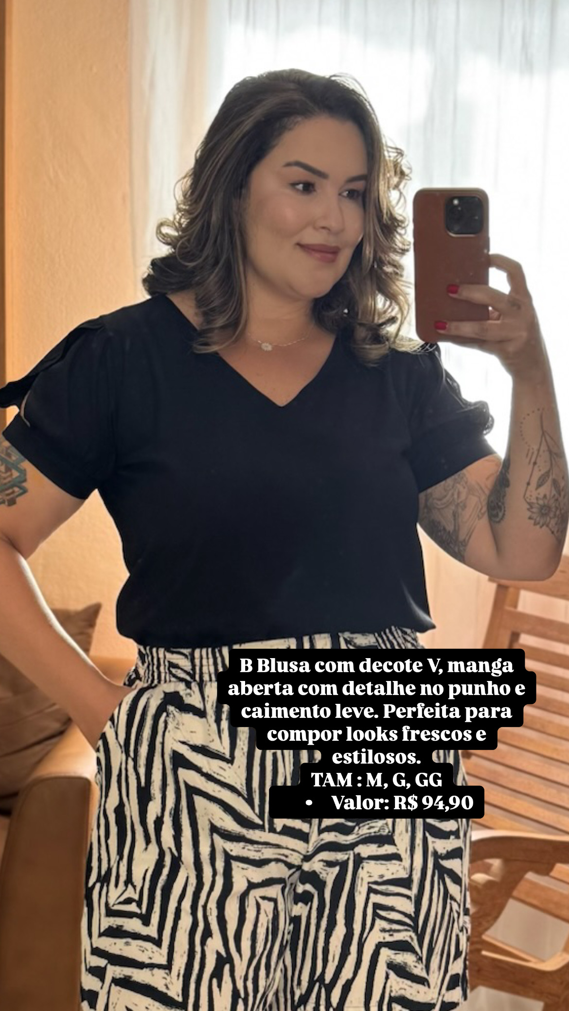 Blusa Manga Aberta com Punho - Preta Kalli 2571