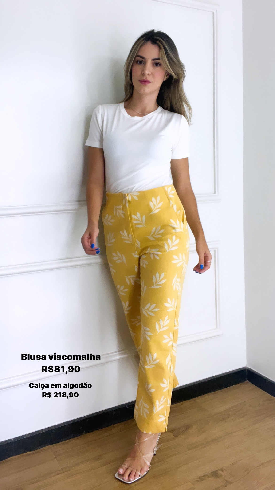 Calça Cropped com Estampa de Folhagem anna morena  - Ref. 000146