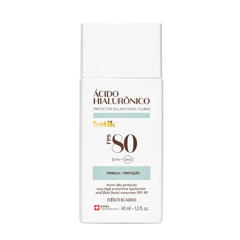Protetor Solar Facial Fluido FPS 80 Botik Ácido Hialurônico 40ml