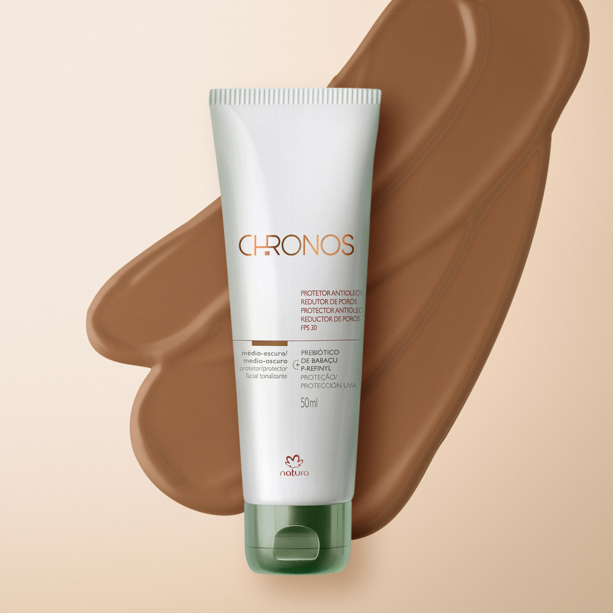 Protetor Antioleosidade Redutor de Poros Médio Escuro FPS 30 FPUVA 10 Chronos 50ml